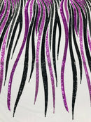 Angel Wings Sequins Fabric - Black / Purple - 4 Way Stretch Feather Wings Sequins Design By Yard