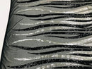 Angel Wings Sequins Fabric - Black / Silver - 4 Way Stretch Feather Wings Sequins Design By Yard