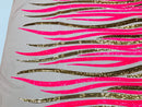 Angel Wings Sequins Fabric - Hot Pink / Gold - 4 Way Stretch Feather Wings Sequins Design By Yard