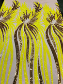 Angel Wings Sequins Fabric - Yellow / Gold  - 4 Way Stretch Feather Wings Sequins Design By Yard