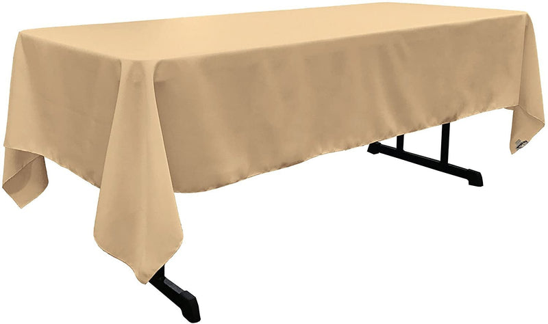 60" Wide Khaki Polyester Poplin Rectangular Tablecloth, Polyester Rectangular Cloth Table Covers for All Events (Pick a Size)