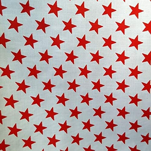 Mia's Fabrics Inc, White/Red Stars Print Poly Cotton 60 Inch Fabric by The Yard