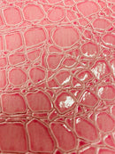 Faux Alligator Print Vinyl Fabric - Pink - Shiny Animal Print Sold by The Yard