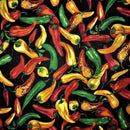 Mia's Fabrics Inc, Black Hot Chili Pepper Print Poly Cotton Fabric by The Yard (Pick a Size)