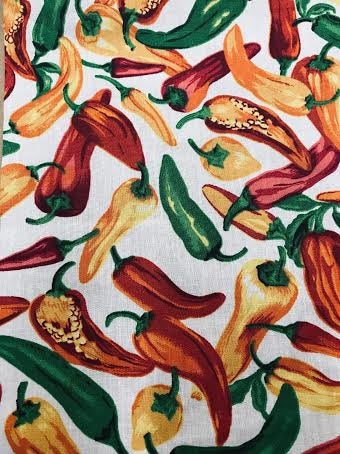 Mia's Fabrics Inc, White Hot Chili Pepper Print Poly Cotton Fabric by The Yard (Pick a Size)