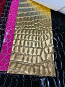 Faux Alligator Print Vinyl Fabric - Gold -  Faux Animal Print Sold by The Yard