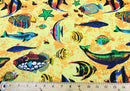 Mia's Fabrics Inc, Yellow Fish Tank Aquarium Printed Poly Cotton Fabric By The Yard - 60" (Pick a Size)