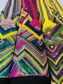 Multi-Color Iridescent Sequins 4way Stretch Embroidery With Sequin on a Black Mesh Lace Fabric By The Yard For Gown, Wedding-Bridal-Dress