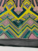 Multi-Color Iridescent Sequins 4way Stretch Embroidery With Sequin on a Black Mesh Lace Fabric By The Yard For Gown, Wedding-Bridal-Dress