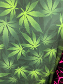 Lycra Spandex Fabric- Hemp Leaf Print - Blue Multi-Color Sold By The Yard (Pick a Size)
