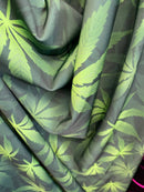 Lycra Spandex Fabric- Hemp Leaf Print - Blue Multi-Color Sold By The Yard (Pick a Size)