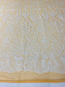 White Sequin on Nude Mesh 4way Stretch Embroidery With Sequin on a Mesh Lace Fabric By The Yard For Gown, Wedding-Bridal-Dress
