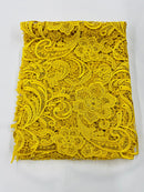 Yellow Guipure Lace Fabric Floral Bridal Lace Guipure Wedding Dress by the Yard (Pick a Size)