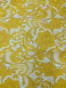 Yellow Guipure Lace Fabric Floral Bridal Lace Guipure Wedding Dress by the Yard (Pick a Size)