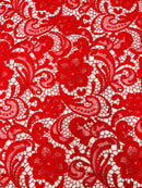 Red Guipure Lace Fabric Floral Bridal Lace Guipure Wedding Dress by the Yard (Pick a Size)