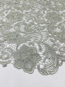 Silver Guipure Lace Fabric Floral Bridal Lace Guipure Wedding Dress by the Yard (Pick a Size)