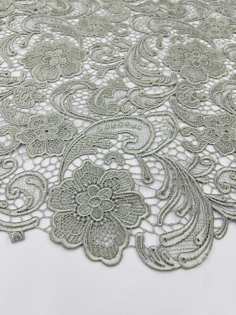 Silver Guipure Lace Fabric Floral Bridal Lace Guipure Wedding Dress by the Yard (Pick a Size)