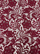 Burgundy Guipure Lace Fabric Floral Bridal Lace Guipure Wedding Dress by the Yard (Pick a Size)