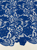 Royal Blue Guipure Lace Fabric Floral Bridal Lace Guipure Wedding Dress by the Yard (Pick a Size)