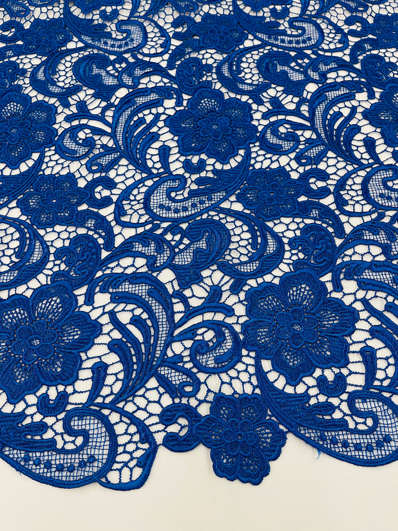 Royal Blue Guipure Lace Fabric Floral Bridal Lace Guipure Wedding Dress by the Yard (Pick a Size)