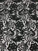 Black Guipure Lace Fabric Floral Bridal Lace Guipure Wedding Dress by the Yard (Pick a Size)