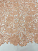 Peach Guipure Lace Fabric Floral Bridal Lace Guipure Wedding Dress by the Yard (Pick a Size)