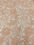 Peach Guipure Lace Fabric Floral Bridal Lace Guipure Wedding Dress by the Yard (Pick a Size)