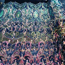 Luxury Feather Sequins - Iridescent Rainbow - 4 Way Stretch Glamorous Fringe Feather Sequins Fabric Spandex Mesh-Prom-Gown By The Yard