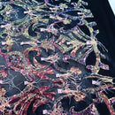 Luxury Feather Sequins - Iridescent Rainbow - 4 Way Stretch Glamorous Fringe Feather Sequins Fabric Spandex Mesh-Prom-Gown By The Yard