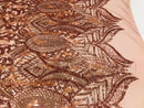 Luxury Feather Sequins - Rose Gold - 4 Way Stretch Glamorous Fringe Feather Sequins Fabric Spandex Mesh-Prom-Gown By The Yard