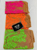 Mia's Fabrics Inc Iridescent Sequin Fabric, Embroidered With Sequins On 4 Way Stretch Mesh, Damask Design Sequin Lace Fabric (Pick a Size)