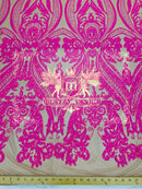 Mia's Fabrics Inc Iridescent Sequin Fabric, Embroidered With Sequins On 4 Way Stretch Mesh, Damask Design Sequin Lace Fabric (Pick a Size)