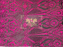 Neon Hot Pink Sequin on Black Mesh Embroidered With Sequins Fabric 4 Way Stretch Damask Design Sequin Fabric Mesh-Prom-Gown By The Yard