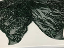 Hunter Green Sequin Damask Design - 4 Way Stretch Sequin Fabric Spandex Mesh-Prom-Gown By The Yard