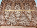 Coffee Sequins on a Mesh, Geometric Design Embroidered on a Mesh 4way Stretch Sequin-Prom-Gown By The Yard