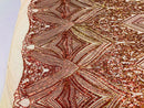 Iridescent Orange Sequins on Nude Mesh, Geometric Design Embroidered on a Mesh 4way Stretch Sequin-Prom-Gown By The Yard