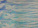 Angel Wings Sequins Fabric - Iridescent Aqua White - 4 Way Stretch Feather Wings Sequins Design By Yard