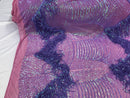 Iridescent Lilac Fringe Sequins on Mauve Mesh, Fringe Design Embroidered on a Mesh 4way Stretch Fancy Sequin-Prom-Gown ( Choose The Size )