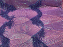 Iridescent Lilac Fringe Sequins on Mauve Mesh, Fringe Design Embroidered on a Mesh 4way Stretch Fancy Sequin-Prom-Gown ( Choose The Size )