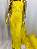 Iridescent Yellow Fringe Sequins on Nude Mesh, Fringe Design Embroidered on a Mesh 4way Stretch Fancy Sequin-Prom-Gown ( Choose The Size )