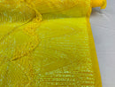 Iridescent Yellow Fringe Sequins on Nude Mesh, Fringe Design Embroidered on a Mesh 4way Stretch Fancy Sequin-Prom-Gown ( Choose The Size )