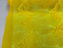 Iridescent Yellow Fringe Sequins on Nude Mesh, Fringe Design Embroidered on a Mesh 4way Stretch Fancy Sequin-Prom-Gown ( Choose The Size )