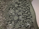 Silver Sequins on Silver Mesh, Royalty Design Embroidered on a Mesh 4 way Stretch Sequin By The Yard -Prom-Gown ( Choose The Size )