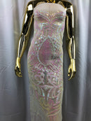 Iridescent Sequin Fabric - Iridescent Pink - 4 Way Stretch Royalty Lace Sequin By Yard