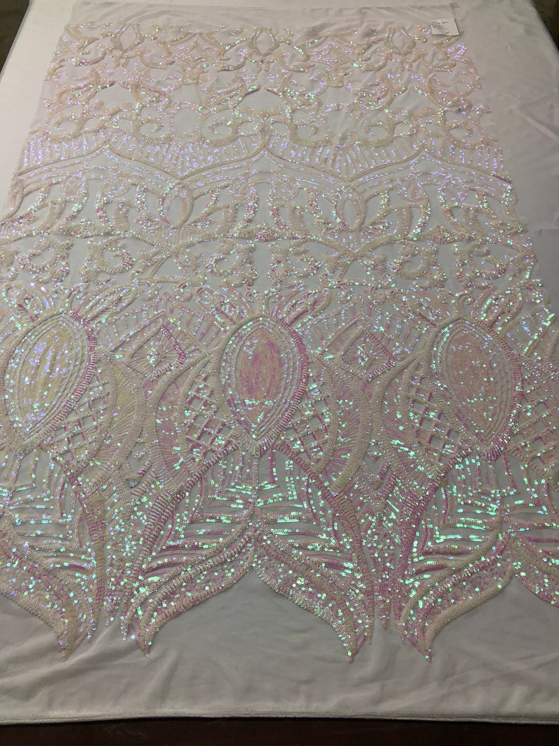 Iridescent Sequin Fabric - Iridescent Pink - 4 Way Stretch Royalty Lace Sequin By Yard