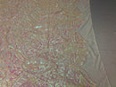 Iridescent Sequin Fabric - Iridescent Pink - 4 Way Stretch Royalty Lace Sequin By Yard