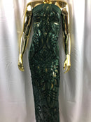 Iridescent Sequin Fabric - Hunter Green - 4 Way Stretch Royalty Lace Sequin By Yard