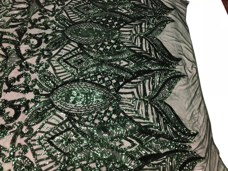 Iridescent Sequin Fabric - Hunter Green - 4 Way Stretch Royalty Lace Sequin By Yard