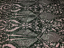 Sequin Hunter Green Lace Fabric, DAMASK Design Embroidered on a Mesh 4 way Stretch Sequin By The Yard -Prom-Gown ( Choose The Size )