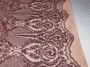Sequins Dusty Rose Lace Fabric, DAMASK Design Embroidered on a Mesh 4 way Stretch Sequin By The Yard -Prom-Gown ( Choose The Size )